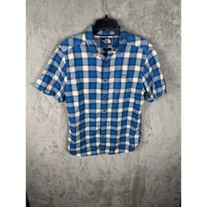 The North Face Shirt Mens M Button Up Blue Plaid Classic Fit Short Sleeve Oxford